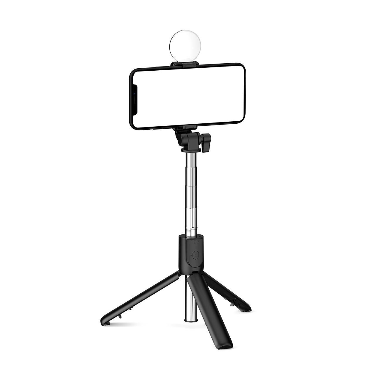 Selfie stick WH1YXS / 1 m high telescopic tripod with round lamp and phone holder on white background